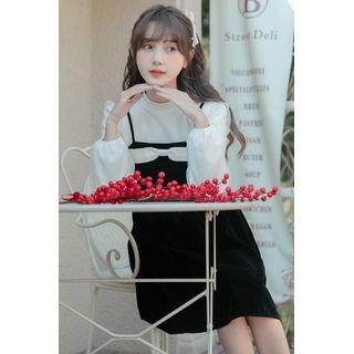 Bow Velvet Overall Dress Black - One Size