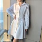 Long-sleeve Shirt Dress White - One Size