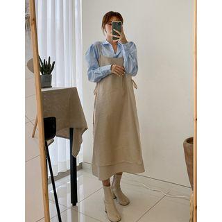 Tie-side Layered Long Pinafore Dress