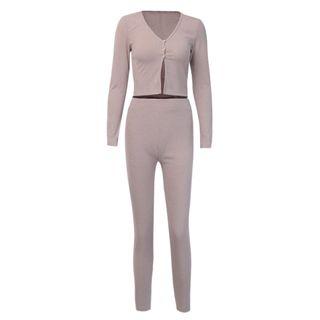 Set: Ribbed Long-sleeve Top + Skinny Pants
