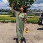 1950 Printed Slit-side Long T-shirt Dress