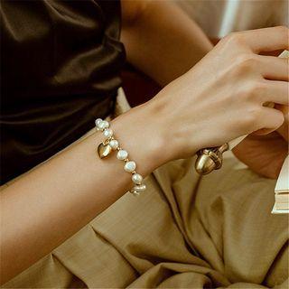 Heart Freshwater Pearl Bracelet Gold - One Size