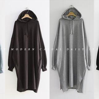 Hooded Balloon-sleeve Long Pullover Dress