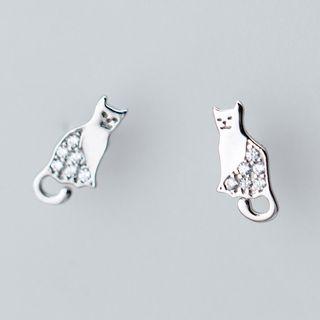 925 Sterling Silver Rhinestone Cat Earring