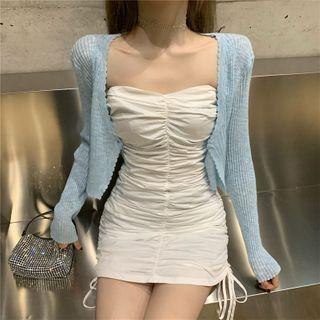 Drawstring Mini Sheath Tube Dress / Cardigan