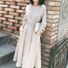 Pocketed 3/4-sleeve A-line Dress