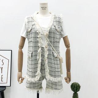 Set: Fringed Knit Vest + Shorts