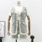 Set: Fringed Knit Vest + Shorts