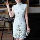 Bird Print Cap-sleeve Qipao