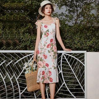 Tie-shoulder Floral Print Midi Sundress