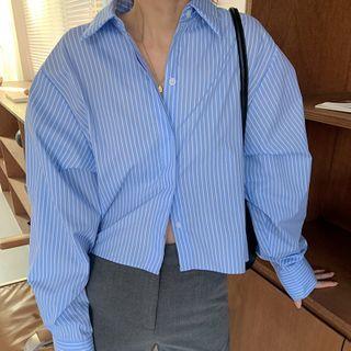 Long-sleeve Pinstriped Crop Shirt