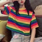 Cropped Rainbow Block T-shirt Stripe - Rainbow - One Size