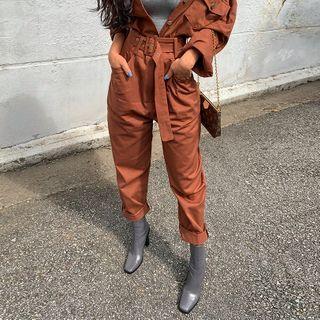 High-waist Tapered Pants With Belt