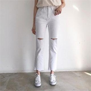 Slit-detail Cropped Straight-cut Pants