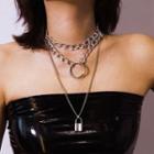 Alloy Lock Pendant Chunky Chain Layered Choker Necklace Platinum - One Size