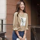 Pleated-cuff Printed T-shirt