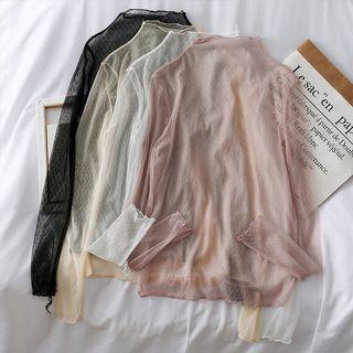 See-thought Mock-neck Lace Top