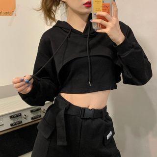 Set: Plain Cropped Camisole Top / Long-sleeve Plain Cropped Hoodie