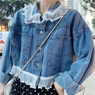 Lace Up Ruffle Trim Denim Jacket