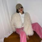 Wide-sleeve Cropped Faux-fur Jacket