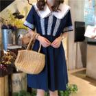 Lace Trim Short-sleeve Collared A-line Dress
