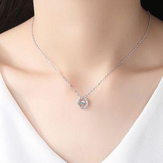 Rhinestone Pendant Sterling Silver Choker Silver - One Size