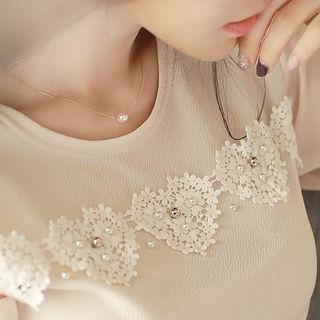 Crochet Lace-trim Puff-sleeve Top