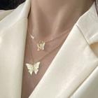 Alloy Butterfly Pendant Layered Necklace 1 Pc - 0593a - Alloy Butterfly Pendant Layered Necklace - One Size