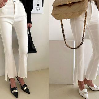 Asymmetric-hem Frayed Boot-cut Pants