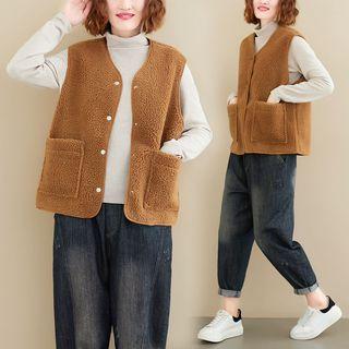 Plain V-neck Vest Brown - F