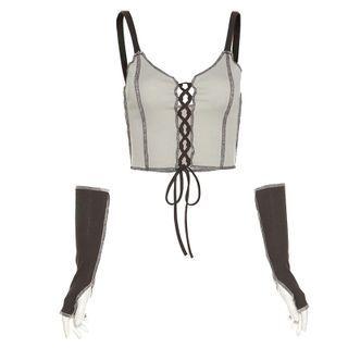 Set: Lace-up Cropped Camisole Top + Arm Sleeves