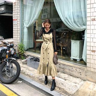 Pleat-hem Belted Maxi Trench Dress