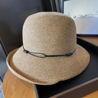 Foldable Straw Bucket Hat Beige & Black - One Size