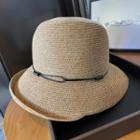 Foldable Straw Bucket Hat Beige & Black - One Size