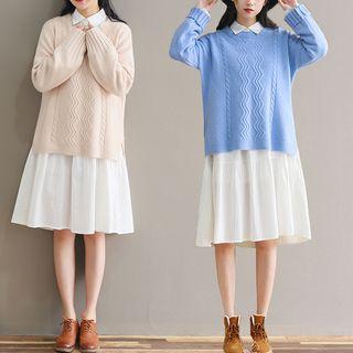 Cable Knit Sweater / Tiered A-line Shirtdress / Set