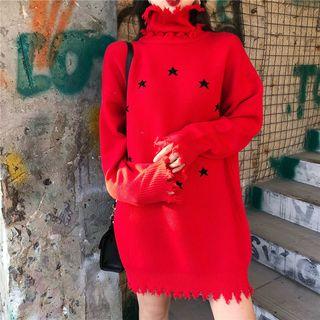 Star Print Turtleneck Chunky Sweater