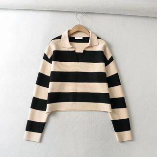 Open-collar Striped Sweater