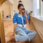 Puff-sleeve Heart-patter Cardigan