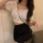 Short-sleeve Lace Top / A-line Mini Skirt