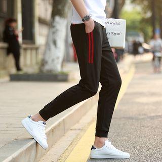 Stripe-detail Gather-cuff Cropped Pants