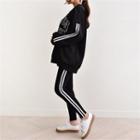 Set: Drop-shoulder Lettering Sweatshirt + Stripe-trim Leggings