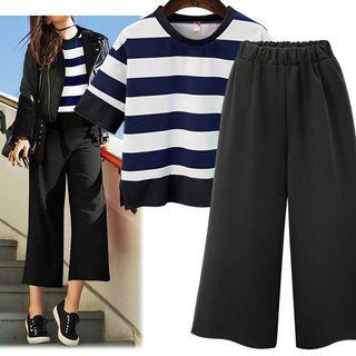 Set: Striped Short Sleeve T-shirt + Plain Culottes