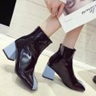 Two-tone Chunky-heel Short Boots