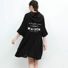 Lettering Hooded 3/4-sleeve A-line Dress