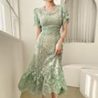 Ruffled Long Full-lace Dress