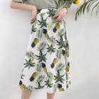 Pineapple Print Chiffon Midi Skirt