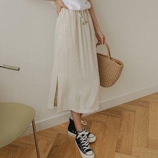 Drawstring Textured Long Skirt