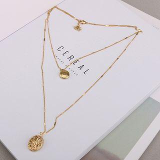 Disc Pendant Layered Necklace As Shown In Figure - One Size