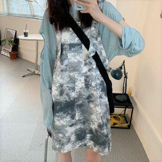 Long-sleeve Cut-out T-shirt / Tie Dye Mini Overall Dress