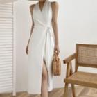 Halter Neck Slit Midi A-line Dress